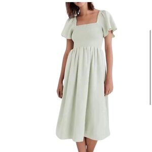 Madewell Sage Green Smocked Sunmer Linen Dress